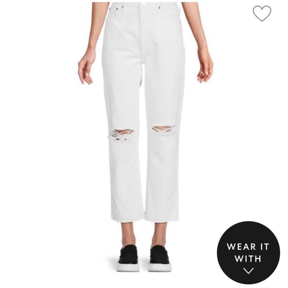 Re/Done 1970’s Stovepipe jean with knee rips in white